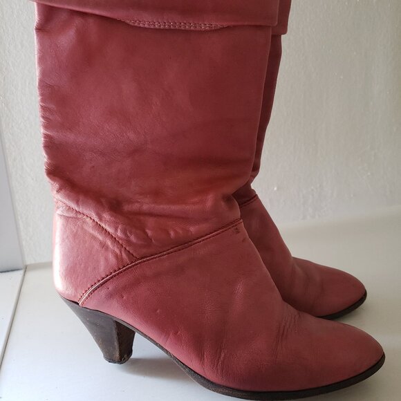 Shoes - Vintage cognac leather 80s mid-calf boots, size 6-6.5